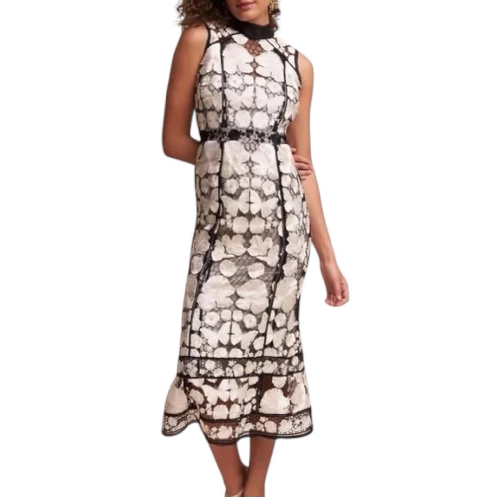 Marchesa Notte x BHLDN Melina Floral Lace Embroidery Butterfly 0 XS White Black